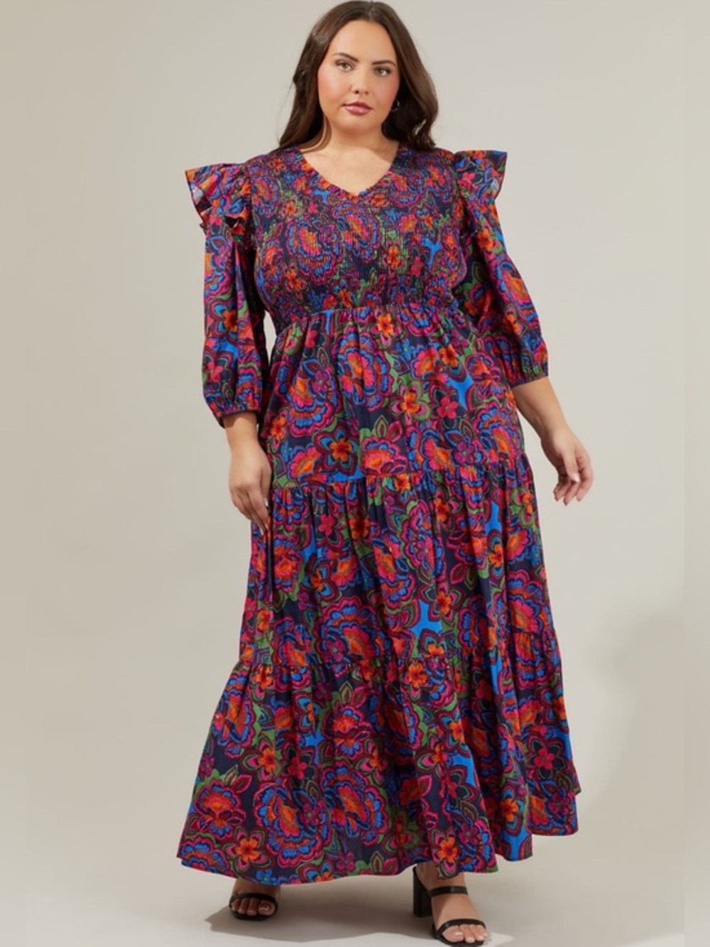 Sugar Lips Raveena  Midnight Brighton Smocked Poplin Maxi Dress Curve Size 2X